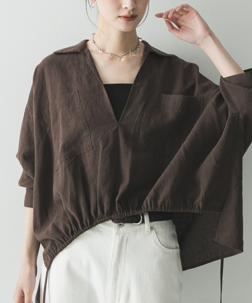 URBAN RESEARCH（アーバンリサーチ）の「ラミーレーヨンギャザーヘムシャツ（シャツ/ブラウス・レディース・レッド系その他/ブラウン/オフホワイト・FREE）」の11枚目の写真