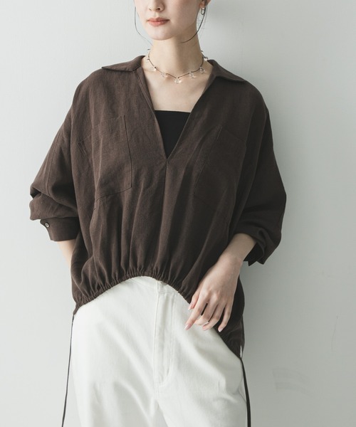 URBAN RESEARCH（アーバンリサーチ）の「ラミーレーヨンギャザーヘムシャツ（シャツ/ブラウス・レディース・レッド系その他/ブラウン/オフホワイト・FREE）」の12枚目の写真