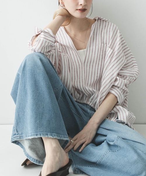 URBAN RESEARCH（アーバンリサーチ）の「ラミーレーヨンギャザーヘムシャツ（シャツ/ブラウス・レディース・レッド系その他/ブラウン/オフホワイト・FREE）」の18枚目の写真