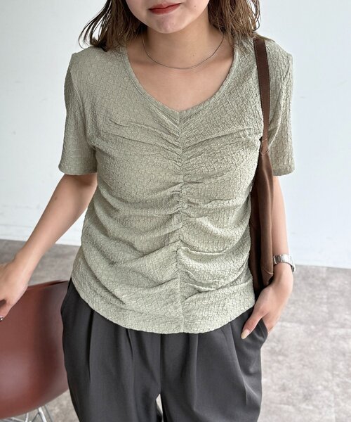 CPCM(シーピーシーエム)の「ポコポコシャーリングT(Tシャツ/カットソー・レディース・グリーン系/アイボリー/サックスブルー・FREE)」の3枚目の写真