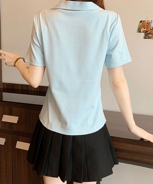2ly2(トゥーリートゥー)の「セーラーカラー風ポロトップス / ボタンデザイン 半袖カットソー(Tシャツ/カットソー・レディース・ブルー/ブラック/イエロー/ホワイト・FREE)」の5枚目の写真