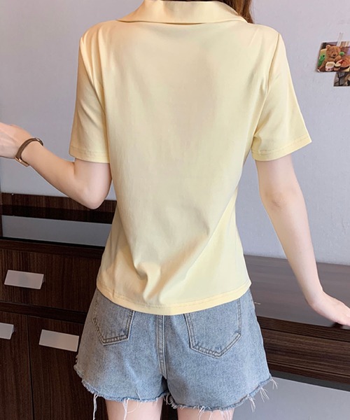 2ly2(トゥーリートゥー)の「セーラーカラー風ポロトップス / ボタンデザイン 半袖カットソー(Tシャツ/カットソー・レディース・ブルー/ブラック/イエロー/ホワイト・FREE)」の12枚目の写真