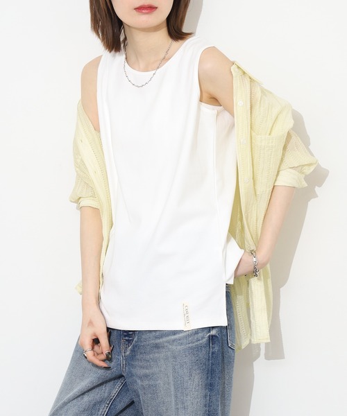 Arinomama(アリノママ)の「Arinomama 飾りタグ サイドスリット タンクトップ 200g 32sフライス編み(タンクトップ・レディース・カーキ/ブラック/ホワイト・FREE)」の2枚目の写真