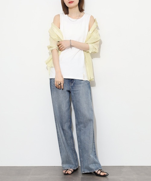 Arinomama(アリノママ)の「Arinomama 飾りタグ サイドスリット タンクトップ 200g 32sフライス編み(タンクトップ・レディース・カーキ/ブラック/ホワイト・FREE)」の5枚目の写真