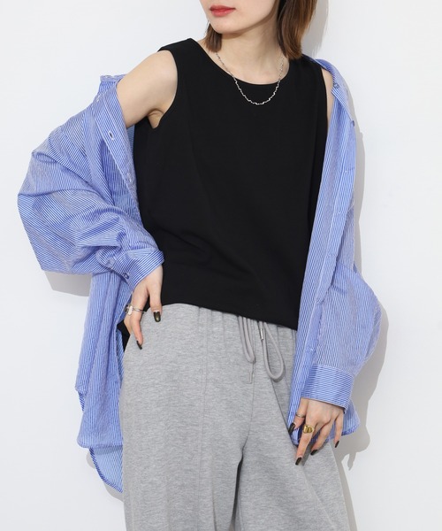 Arinomama(アリノママ)の「Arinomama 飾りタグ サイドスリット タンクトップ 200g 32sフライス編み(タンクトップ・レディース・カーキ/ブラック/ホワイト・FREE)」の7枚目の写真