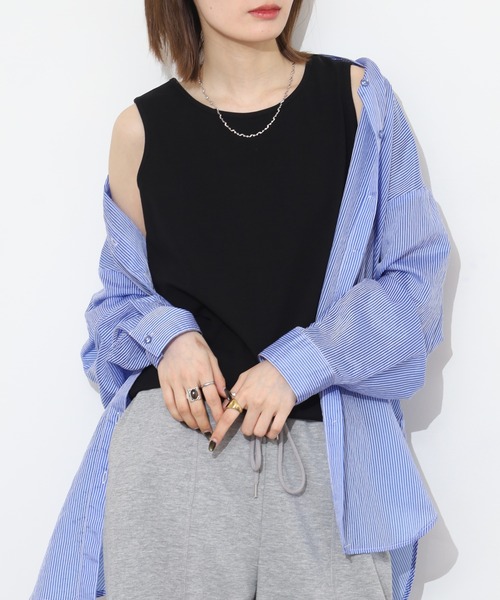 Arinomama(アリノママ)の「Arinomama 飾りタグ サイドスリット タンクトップ 200g 32sフライス編み(タンクトップ・レディース・カーキ/ブラック/ホワイト・FREE)」の8枚目の写真