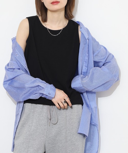 Arinomama(アリノママ)の「Arinomama 飾りタグ サイドスリット タンクトップ 200g 32sフライス編み(タンクトップ・レディース・カーキ/ブラック/ホワイト・FREE)」の10枚目の写真