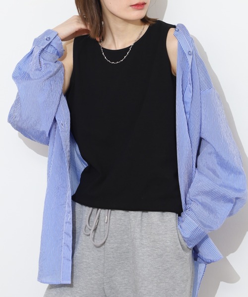 Arinomama(アリノママ)の「Arinomama 飾りタグ サイドスリット タンクトップ 200g 32sフライス編み(タンクトップ・レディース・カーキ/ブラック/ホワイト・FREE)」の12枚目の写真