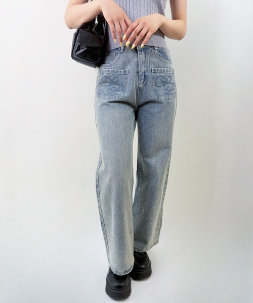 frunco(フランコ)の「【ZOZOTOWN限定】ポケット刺繍ラインストーンデニムパンツ(デニムパンツ・レディース・ブルー・FREE)」の6枚目の写真
