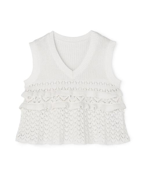 NATURAL BEAUTY BASIC(ナチュラルビューティーベーシック)の「Vネック透かし編みフリルニット(ニット/セーター・レディース・レッド/キャメル/オフホワイト・フリ-)」の15枚目の写真