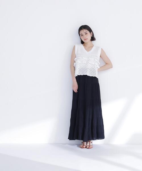 NATURAL BEAUTY BASIC(ナチュラルビューティーベーシック)の「Vネック透かし編みフリルニット(ニット/セーター・レディース・レッド/キャメル/オフホワイト・フリ-)」の12枚目の写真