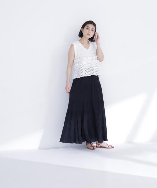 NATURAL BEAUTY BASIC(ナチュラルビューティーベーシック)の「Vネック透かし編みフリルニット(ニット/セーター・レディース・レッド/キャメル/オフホワイト・フリ-)」の10枚目の写真