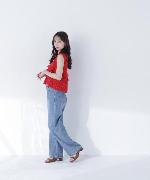NATURAL BEAUTY BASIC（ナチュラルビューティーベーシック）の「Ｖネック透かし編みフリルニット（ニット/セーター・レディース・レッド/キャメル/オフホワイト・ﾌﾘ-）」の21枚目の写真