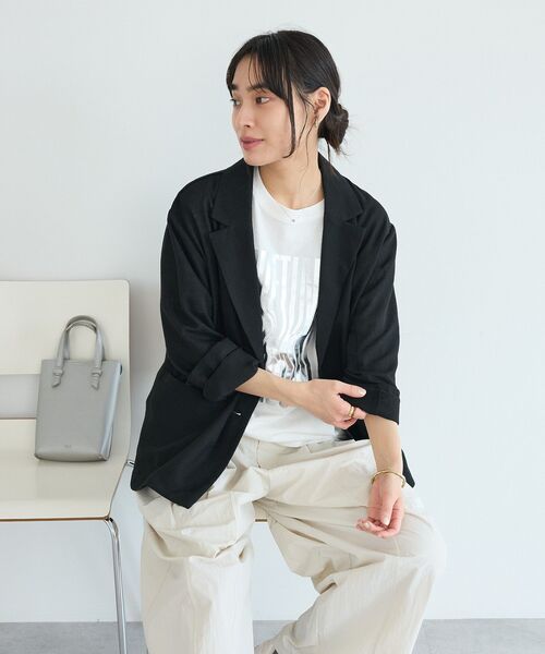 CRAFT STANDARD BOUTIQUE(クラフトスタンダードブティック)の「【ウォッシャブル】リネンライクオーバーサイズジャケット(テーラードジャケット・レディース・ブラック/アイボリー/ブラウン・FREE)」の21枚目の写真
