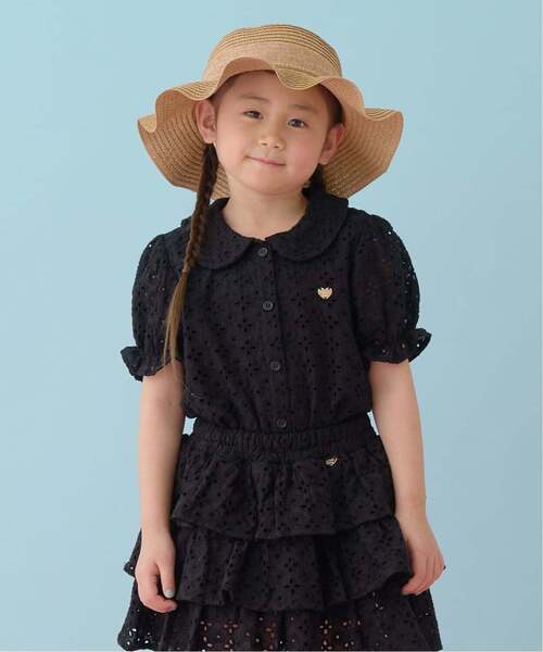 Lycee mine（リセマイン）の「【綿100％】コットンレースパフスリーブブラウス【子供服】【キッズ】【女の子】（シャツ/ブラウス・キッズ・オフホワイト/ブラック・110cm/100cm/130cm/120cm/140cm/150cm）」の2枚目の写真
