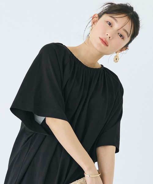 coca(coca)(コカ)の「カットバックリボンギャザーワンピース(ワンピース・レディース・ダークブラウン/ブラック・L/M)」の5枚目の写真