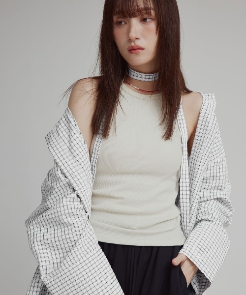 W:Huku（フーク）の「チェック サッカー ボウタイ シャツ / Checkered Bow Tie Shirt（シャツ/ブラウス・レディース・グレー/ブルー/アイボリー・FREE）」の5枚目の写真