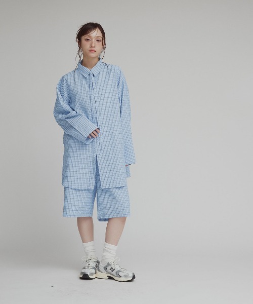 W:Huku（フーク）の「チェック サッカー ボウタイ シャツ / Checkered Bow Tie Shirt（シャツ/ブラウス・レディース・グレー/ブルー/アイボリー・FREE）」の7枚目の写真