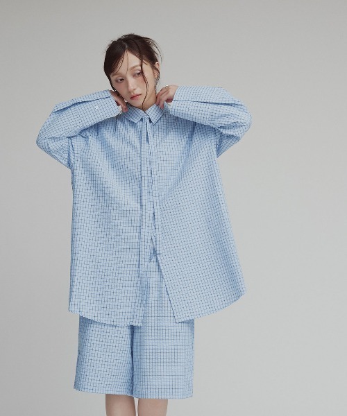 W:Huku（フーク）の「チェック サッカー ボウタイ シャツ / Checkered Bow Tie Shirt（シャツ/ブラウス・レディース・グレー/ブルー/アイボリー・FREE）」の10枚目の写真