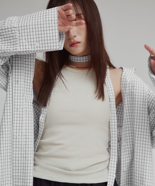 W:Huku（フーク）の「チェック サッカー ボウタイ シャツ / Checkered Bow Tie Shirt（シャツ/ブラウス・レディース・グレー/ブルー/アイボリー・FREE）」の17枚目の写真