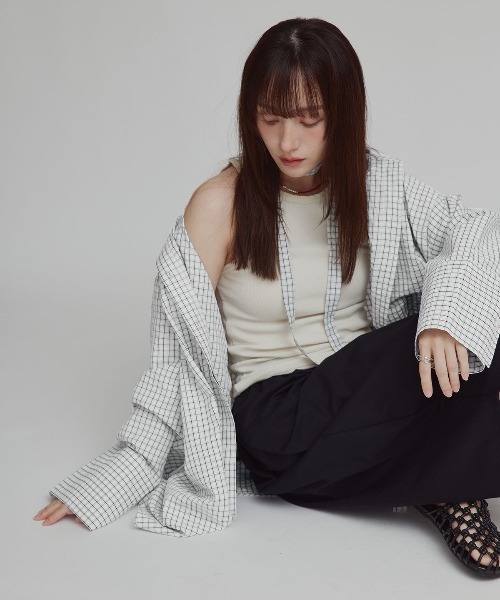 W:Huku（フーク）の「チェック サッカー ボウタイ シャツ / Checkered Bow Tie Shirt（シャツ/ブラウス・レディース・グレー/ブルー/アイボリー・FREE）」の18枚目の写真