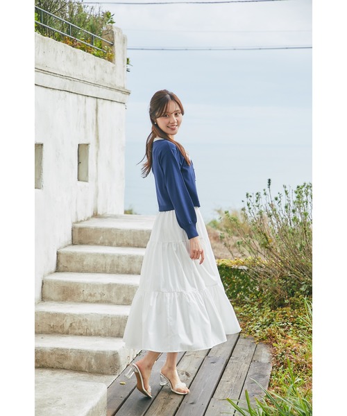 tocco closet(トッコ クローゼット)の「リボンビジュー釦Vネックニットカーディガン(カーディガン/ボレロ・レディース・ネイビー/ラベンダー/オフホワイト/レモンイエロー・M)」の12枚目の写真