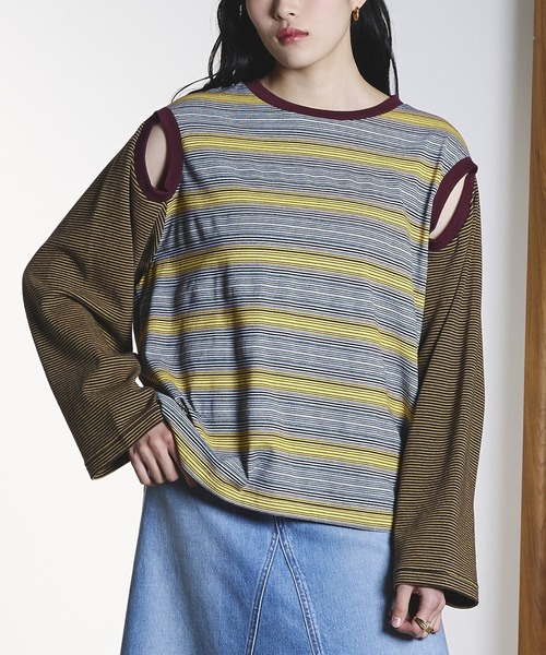 ROSE BUD(ローズバッド)の「(CREOLME)MULTI STRIPE L/S TEE(Tシャツ/カットソー・レディース・イエロー/ブルー・ONE SIZE)」の2枚目の写真
