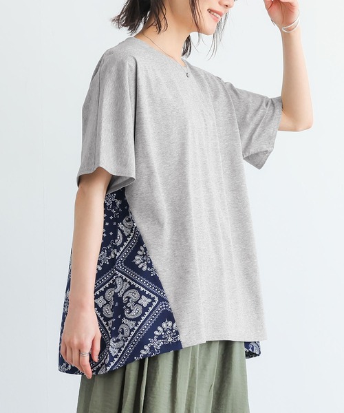 n'OrLABEL(ノアールレーベル)の「【接触冷感】冷感バンダナ柄切替カットソー(Tシャツ/カットソー・レディース・ブラック/杢グレー/オフホワイト・FREE)」の3枚目の写真
