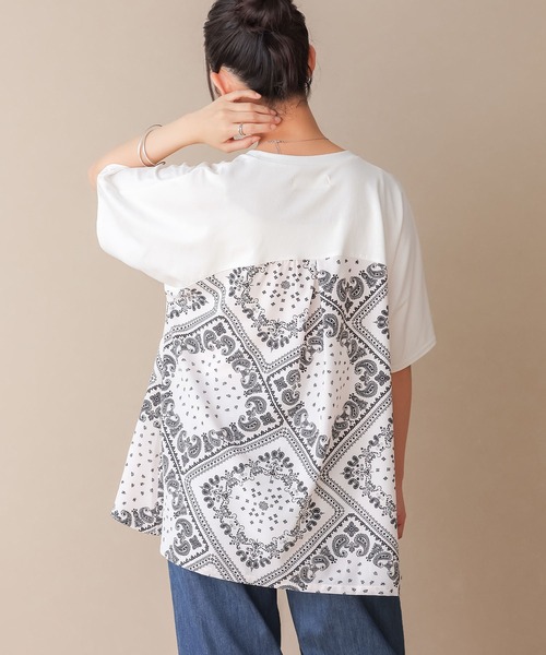 n'OrLABEL(ノアールレーベル)の「【接触冷感】冷感バンダナ柄切替カットソー(Tシャツ/カットソー・レディース・ブラック/杢グレー/オフホワイト・FREE)」の5枚目の写真