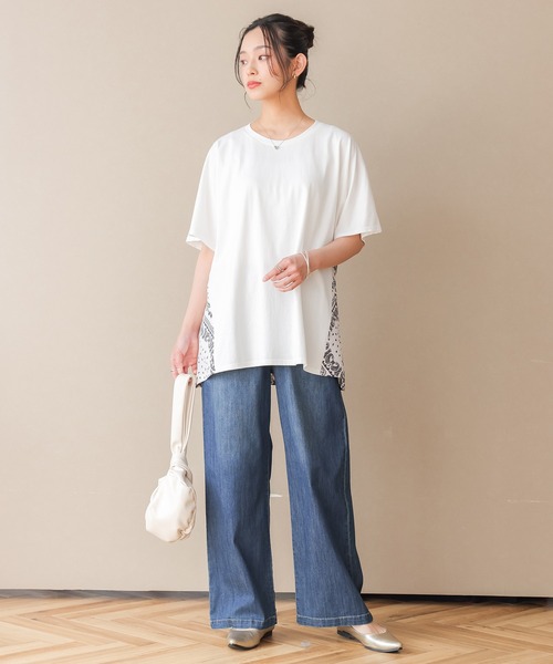 n'OrLABEL(ノアールレーベル)の「【接触冷感】冷感バンダナ柄切替カットソー(Tシャツ/カットソー・レディース・ブラック/杢グレー/オフホワイト・FREE)」の6枚目の写真