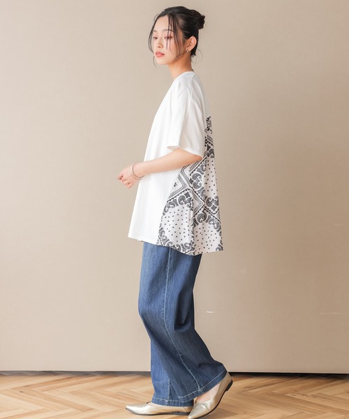 n'OrLABEL(ノアールレーベル)の「【接触冷感】冷感バンダナ柄切替カットソー(Tシャツ/カットソー・レディース・ブラック/杢グレー/オフホワイト・FREE)」の7枚目の写真