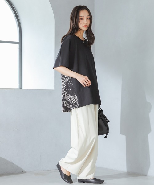 n'OrLABEL(ノアールレーベル)の「【接触冷感】冷感バンダナ柄切替カットソー(Tシャツ/カットソー・レディース・ブラック/杢グレー/オフホワイト・FREE)」の11枚目の写真