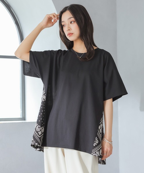 n'OrLABEL(ノアールレーベル)の「【接触冷感】冷感バンダナ柄切替カットソー(Tシャツ/カットソー・レディース・ブラック/杢グレー/オフホワイト・FREE)」の9枚目の写真