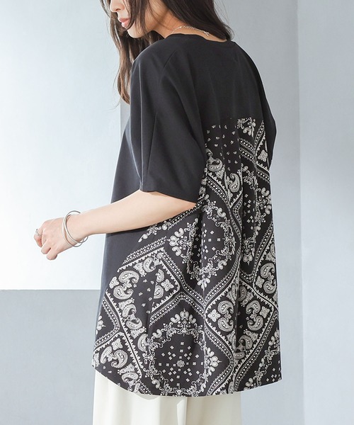n'OrLABEL(ノアールレーベル)の「【接触冷感】冷感バンダナ柄切替カットソー(Tシャツ/カットソー・レディース・ブラック/杢グレー/オフホワイト・FREE)」の10枚目の写真