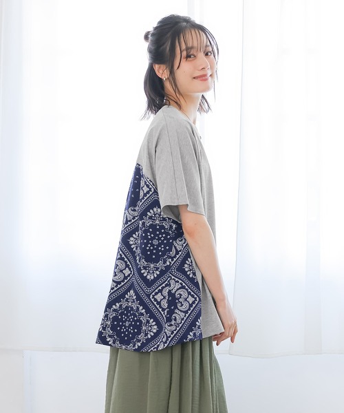 n'OrLABEL(ノアールレーベル)の「【接触冷感】冷感バンダナ柄切替カットソー(Tシャツ/カットソー・レディース・ブラック/杢グレー/オフホワイト・FREE)」の15枚目の写真