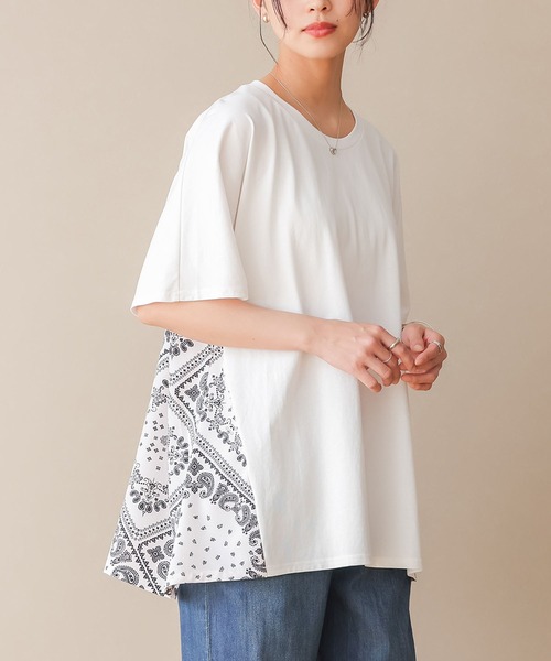 n'OrLABEL(ノアールレーベル)の「【接触冷感】冷感バンダナ柄切替カットソー(Tシャツ/カットソー・レディース・ブラック/杢グレー/オフホワイト・FREE)」の4枚目の写真