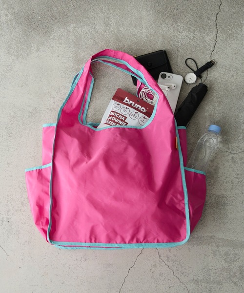 BONLECILL Marche（ボンルシールマルシェ）の「【BONLECILL Marche】《折りたたみ》バイカラーカラフルエコバッグ（エコバッグ/サブバッグ・レディース・ライトブルー/ミント/ピンク/ライトピンク/ライトグリーン/ブラウン・FREE）」の5枚目の写真