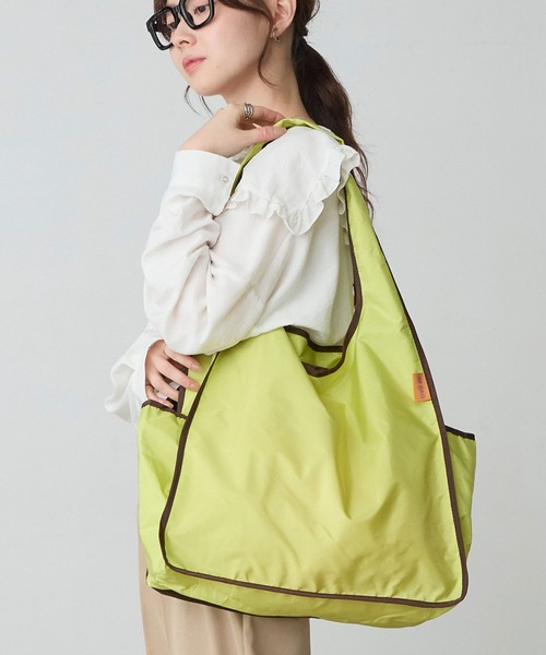BONLECILL Marche（ボンルシールマルシェ）の「【BONLECILL Marche】《折りたたみ》バイカラーカラフルエコバッグ（エコバッグ/サブバッグ・レディース・ライトブルー/ミント/ピンク/ライトピンク/ライトグリーン/ブラウン・FREE）」の2枚目の写真