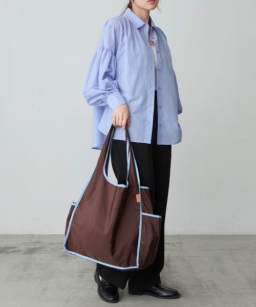 BONLECILL Marche（ボンルシールマルシェ）の「【BONLECILL Marche】《折りたたみ》バイカラーカラフルエコバッグ（エコバッグ/サブバッグ・レディース・ライトブルー/ミント/ピンク/ライトピンク/ライトグリーン/ブラウン・FREE）」の10枚目の写真