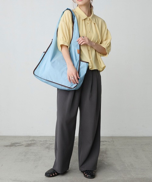 BONLECILL Marche（ボンルシールマルシェ）の「【BONLECILL Marche】《折りたたみ》バイカラーカラフルエコバッグ（エコバッグ/サブバッグ・レディース・ライトブルー/ミント/ピンク/ライトピンク/ライトグリーン/ブラウン・FREE）」の18枚目の写真