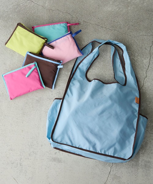 BONLECILL Marche（ボンルシールマルシェ）の「【BONLECILL Marche】《折りたたみ》バイカラーカラフルエコバッグ（エコバッグ/サブバッグ・レディース・ライトブルー/ミント/ピンク/ライトピンク/ライトグリーン/ブラウン・FREE）」の19枚目の写真