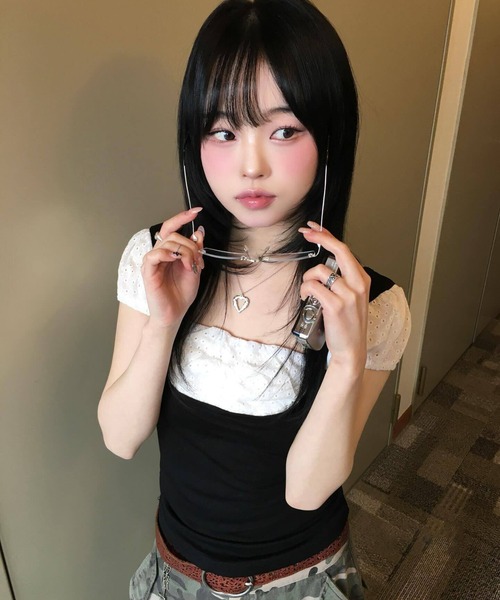 gossip！ロサンゼルス（ゴシップロサンゼルス）の「Y2K [デートルック/プレッピー] ルージュパフ半袖（Tシャツ/カットソー・レディース・ブラック・M）」の8枚目の写真