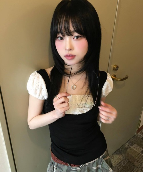 gossip！ロサンゼルス（ゴシップロサンゼルス）の「Y2K [デートルック/プレッピー] ルージュパフ半袖（Tシャツ/カットソー・レディース・ブラック・M）」の9枚目の写真