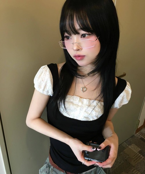gossip！ロサンゼルス（ゴシップロサンゼルス）の「Y2K [デートルック/プレッピー] ルージュパフ半袖（Tシャツ/カットソー・レディース・ブラック・M）」の10枚目の写真