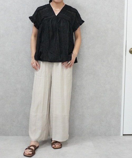 SELECT LEVERY(セレクトリベリー)の「ウエストゴム シアースラブワイドパンツ(その他パンツ・レディース・ブラック/カーキ/ベージュ・FREE)」の5枚目の写真