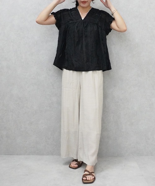 SELECT LEVERY(セレクトリベリー)の「ウエストゴム シアースラブワイドパンツ(その他パンツ・レディース・ブラック/カーキ/ベージュ・FREE)」の6枚目の写真