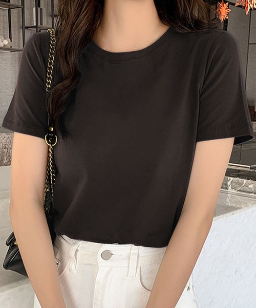 LOWO(ロワ)の「【全20色 / 65kgまで対応】高弾力 限界ストレッチ上品クルーネックTシャツ(Tシャツ/カットソー・レディース・スカイブルー/ネイビー/チャコールグレー/ターコイズブルー/レッド/イエロー/グレー/ピンク/ブラック/グリーン系その他/アクア/ライトピンク/モカ/オフホワイト/ダークブラウン/ミント/ブルー/ブラウン/ラベンダー/グレイッシュベージュ・FREE)」の6枚目の写真