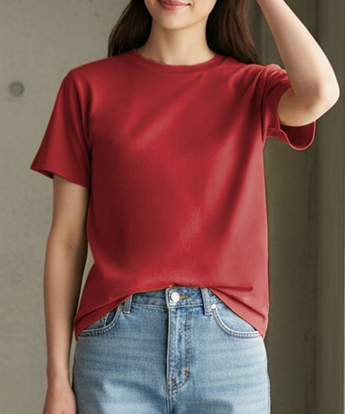 LOWO(ロワ)の「【全20色 / 65kgまで対応】高弾力 限界ストレッチ上品クルーネックTシャツ(Tシャツ/カットソー・レディース・スカイブルー/ネイビー/チャコールグレー/ターコイズブルー/レッド/イエロー/グレー/ピンク/ブラック/グリーン系その他/アクア/ライトピンク/モカ/オフホワイト/ダークブラウン/ミント/ブルー/ブラウン/ラベンダー/グレイッシュベージュ・FREE)」の20枚目の写真