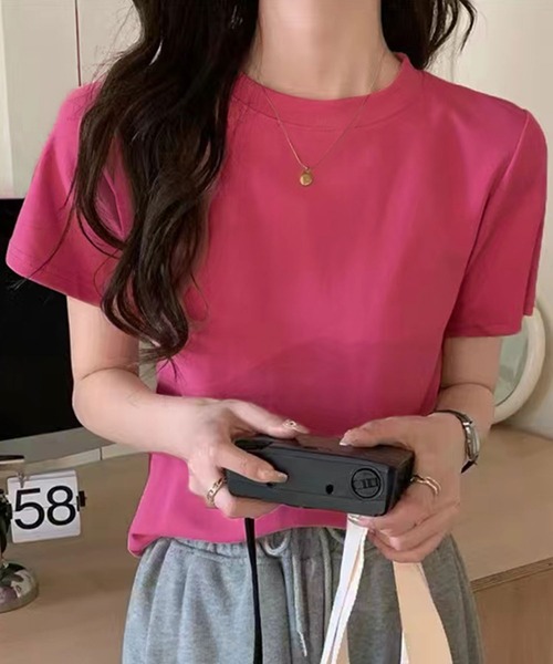 LOWO(ロワ)の「【全20色 / 65kgまで対応】高弾力 限界ストレッチ上品クルーネックTシャツ(Tシャツ/カットソー・レディース・スカイブルー/ネイビー/チャコールグレー/ターコイズブルー/レッド/イエロー/グレー/ピンク/ブラック/グリーン系その他/アクア/ライトピンク/モカ/オフホワイト/ダークブラウン/ミント/ブルー/ブラウン/ラベンダー/グレイッシュベージュ・FREE)」の18枚目の写真