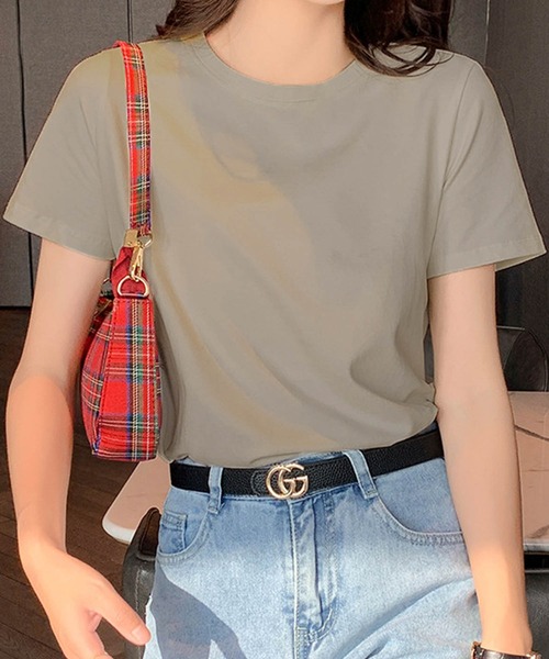 LOWO(ロワ)の「【全20色 / 65kgまで対応】高弾力 限界ストレッチ上品クルーネックTシャツ(Tシャツ/カットソー・レディース・スカイブルー/ネイビー/チャコールグレー/ターコイズブルー/レッド/イエロー/グレー/ピンク/ブラック/グリーン系その他/アクア/ライトピンク/モカ/オフホワイト/ダークブラウン/ミント/ブルー/ブラウン/ラベンダー/グレイッシュベージュ・FREE)」の9枚目の写真